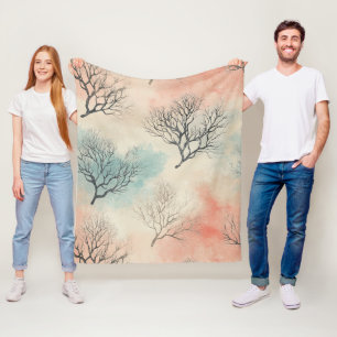 Lux Watercolor Coastal Coral & Ocean Waves (5) Fleece Blanket