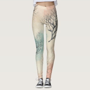 Lux Watercolor Coastal Coral & Ocean Waves (5) Leggings