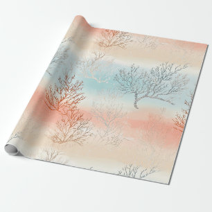 Lux Watercolor Coastal Coral & Ocean Waves Wrapping Paper