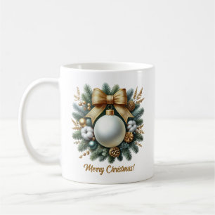 Lux white Christmas bauble cotton golden bow pine Coffee Mug