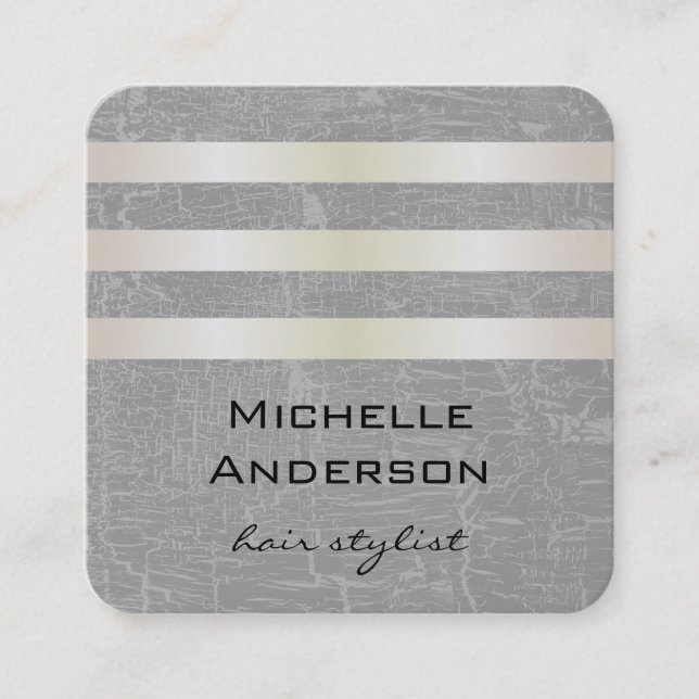 Lux White Gold Stripes with Swank Background Square Business Card (Front)