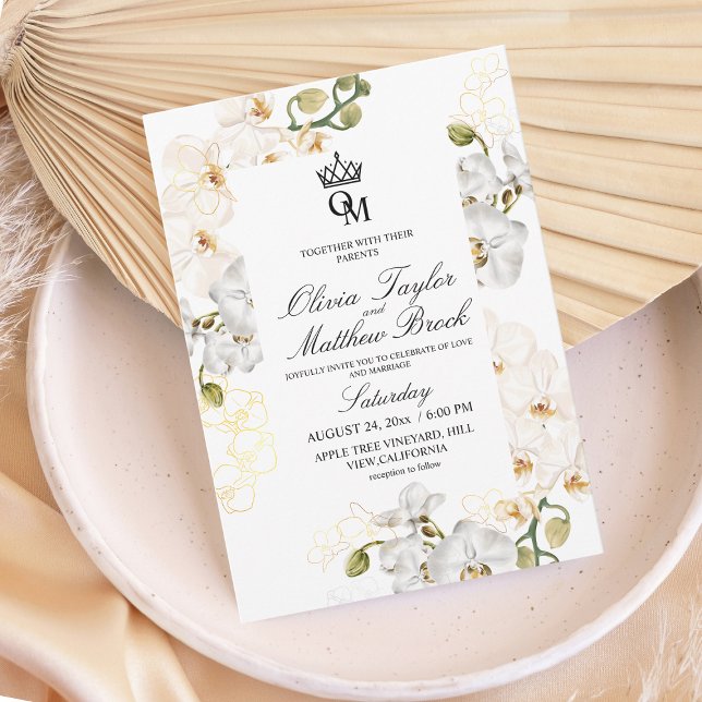 Lux White Orchids Watercolor Wedding Invitation (Creator Uploaded)
