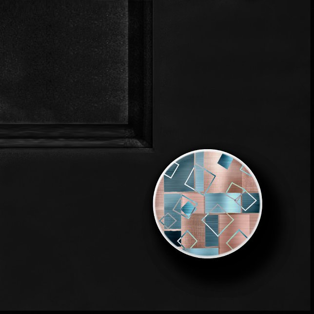 Luxe Abstract | Blush Rose Gold and Teal Geometric Ceramic Knob (Creator Uploaded)