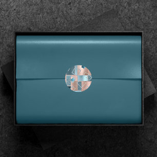 Luxe Abstract   Blush Rose Gold and Teal Geometric Classic Round Sticker
