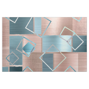 Luxe Abstract   Blush Rose Gold and Teal Geometric Fabric