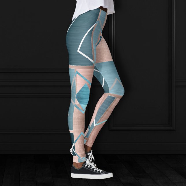 Luxe Abstract | Blush Rose Gold and Teal Geometric Leggings (Creator Uploaded)