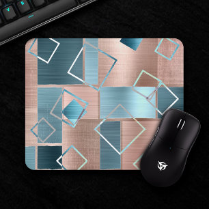 Luxe Abstract Blush Rose Gold and Teal Geometric Mouse Pad