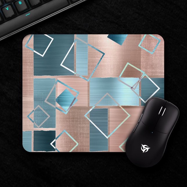 Luxe Abstract | Blush Rose Gold and Teal Geometric Mouse Pad (Creator Uploaded)