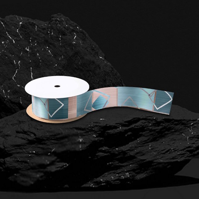 Luxe Abstract | Blush Rose Gold and Teal Geometric Satin Ribbon (Creator Uploaded)