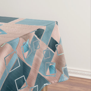 Luxe Abstract   Blush Rose Gold and Teal Geometric Tablecloth