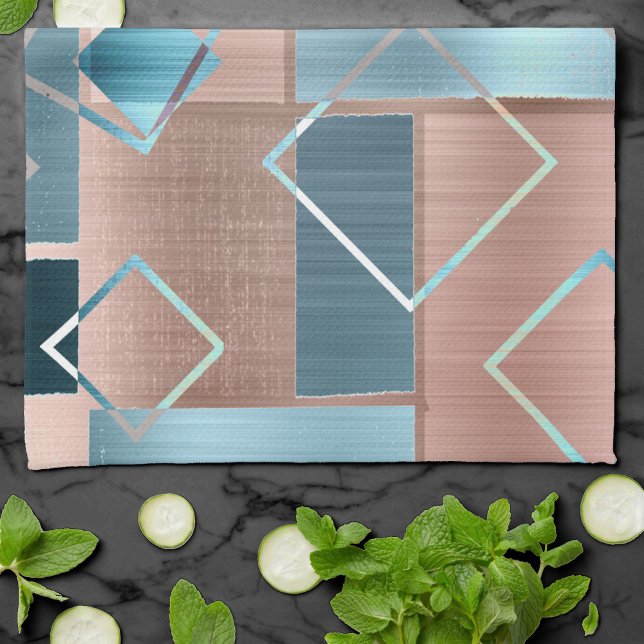Luxe Abstract | Blush Rose Gold and Teal Geometric Tea Towel (Creator Uploaded)