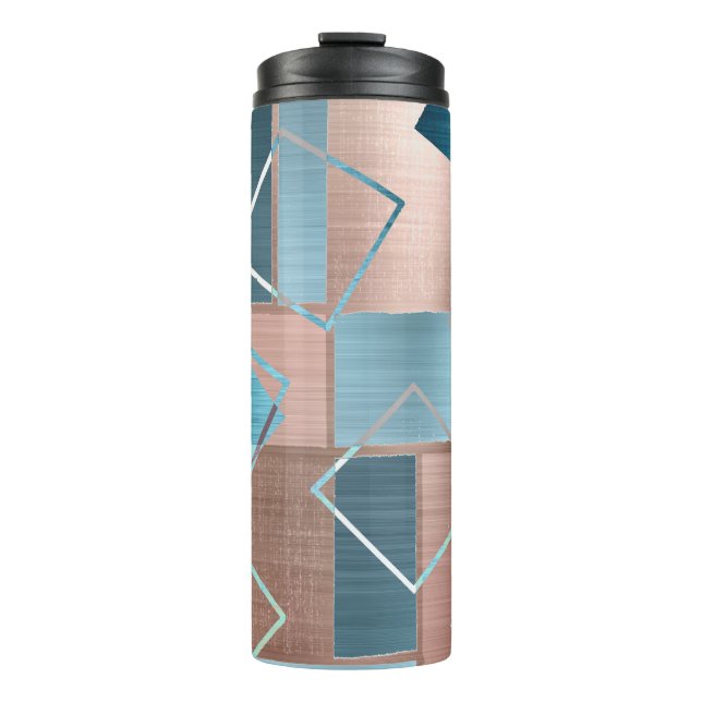Luxe Abstract | Blush Rose Gold and Teal Geometric Thermal Tumbler (Front)