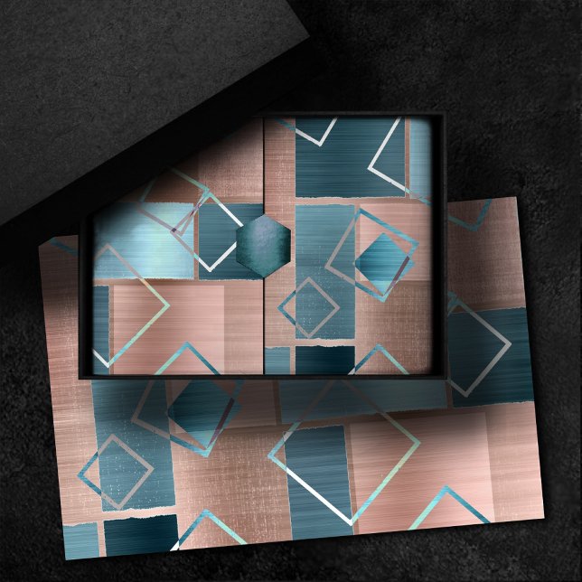 Luxe Abstract | Blush Rose Gold and Teal Geometric Tissue Paper (Creator Uploaded)