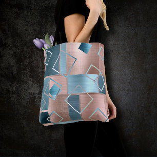 Luxe Abstract   Blush Rose Gold and Teal Geometric Tote Bag