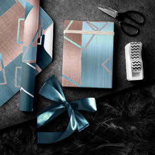Luxe Abstract   Blush Rose Gold and Teal Geometric Wrapping Paper