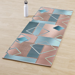 Luxe Abstract Blush Rose Gold and Teal Geometric Yoga Mat