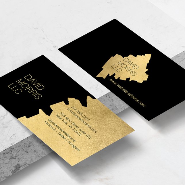 Luxe Abstract Gold Brushstroke Logo on Black Business Card (Creator Uploaded)