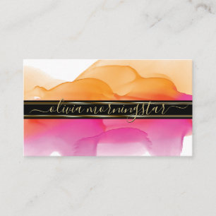 Luxe Abstract Watercolour Ink Blots Coral Fuchsia Business Card