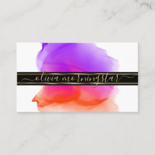 Luxe Abstract Watercolour Ink Blots Coral Violet Business Card