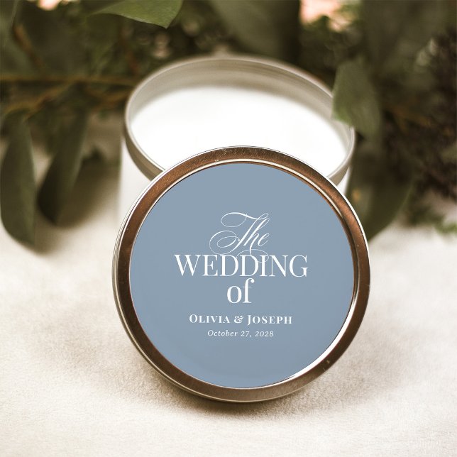 Luxe and Elegant Dusty Blue Wedding Classic Round Sticker (Creator Uploaded)
