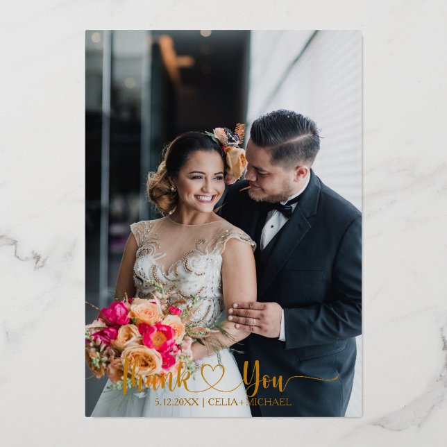 Luxe and Gold Thank You Wedding Cards - with Photo (Front)