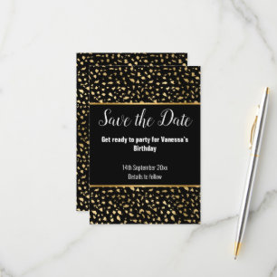 LUXE ANIMAL PRINT BLACK GLITTER SAVE THE DATE RSVP CARD