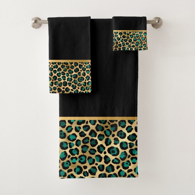 LUXE ANIMAL PRINT BLACK GREEN  BATHROOM TOWEL SET (Insitu)