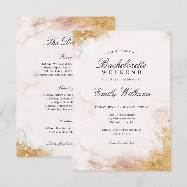 Luxe Bachelorette Weekend Itinerary Invitation (Front/Back)