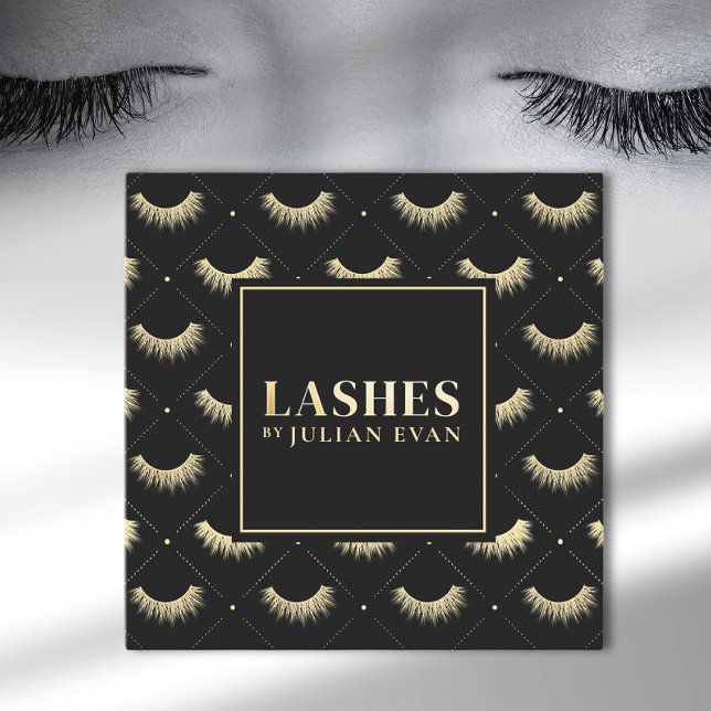 Luxe Black and Gold Eye lash Square Business Card (Creator Uploaded)