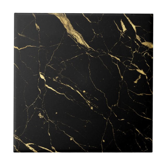 Luxe Black and Gold Marble Ceramic Tile (Front)