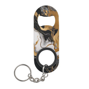 Luxe Black and Gold Marble Keychain Bottle Opener