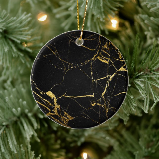 Luxe Black and Gold Marble Texture Ceramic Ornament (Tree)