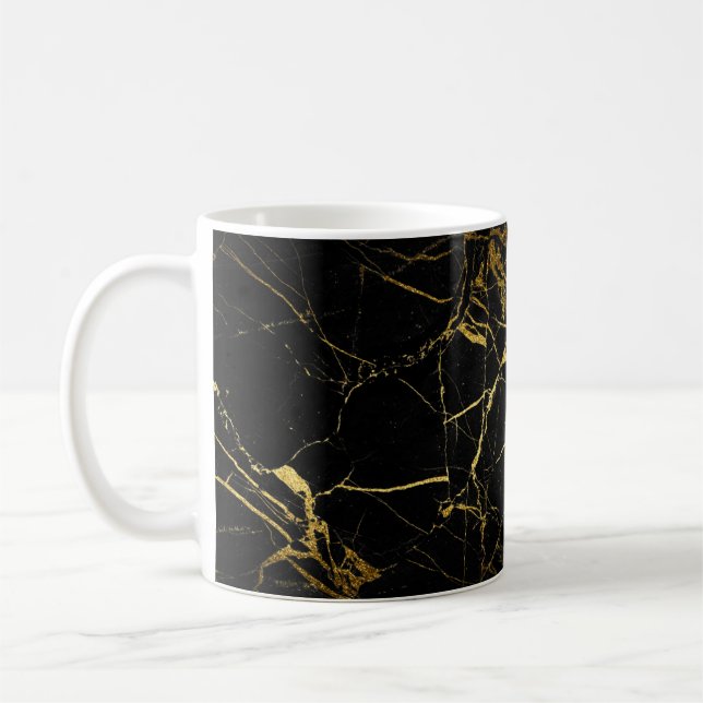 Luxe Black and Gold Marble Texture Coffee Mug (Left)