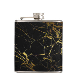 Luxe Black and Gold Marble Texture Hip Flask