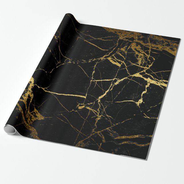 Luxe Black and Gold Marble Texture Wrapping Paper (Unrolled)