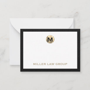 Luxe Black and Gold Monogram Note Card