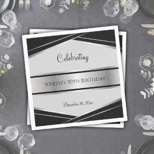 Luxe Black and Silver 30th Birthday Event Napkin