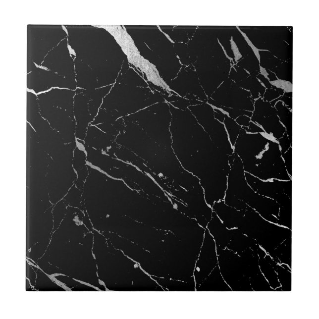 Luxe Black and Silver Marble Ceramic Tile (Front)