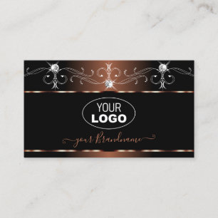 Luxe Black Brown Squiggles Sparkle Jewels Add Logo Business Card