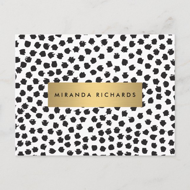Luxe Black Confetti Dots II with Gold Bar Postcard (Front)