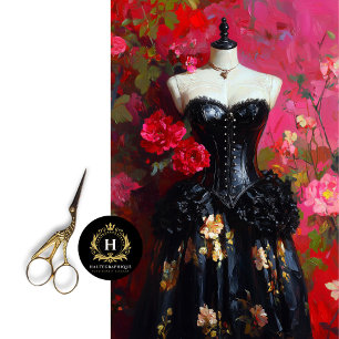 Luxe Black Corset Dress Form Red Floral Decoupage Tissue Paper