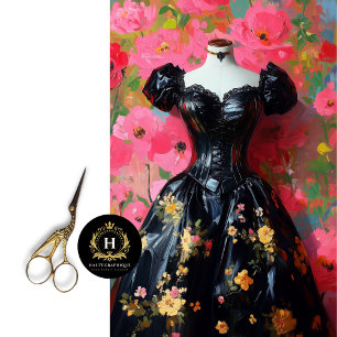 Luxe Black Corset Mannequin Pink Floral Decoupage Tissue Paper