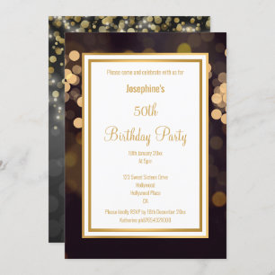 LUXE BLACK GOLD BUBBLES BIRTHDAY INVITATION