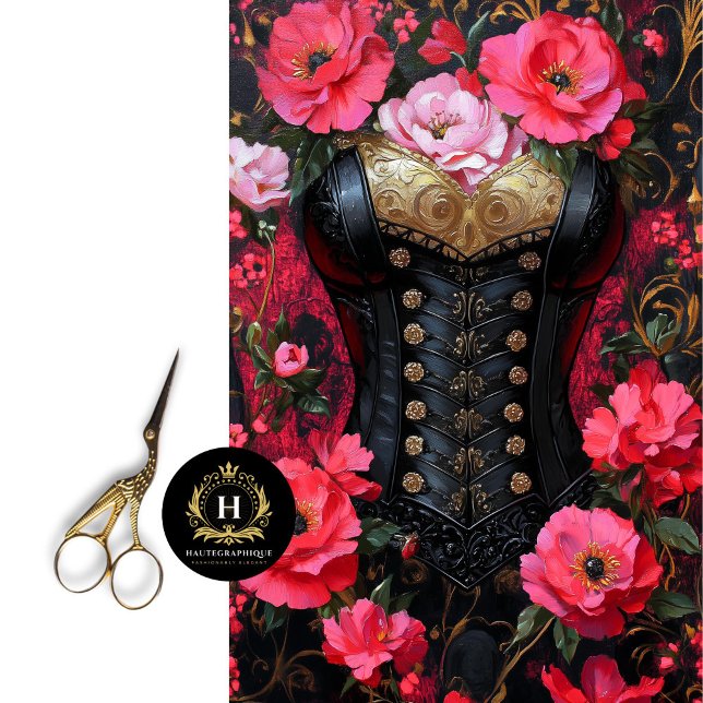 Luxe Black Gold Corset Red Floral Decoupage Tissue Paper (Creator Uploaded)