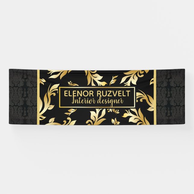 Luxe black gold floral elegant damask design banner (Horizontal)