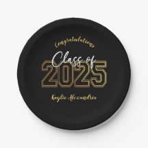 Luxe Black & Gold Graduation Party Plates