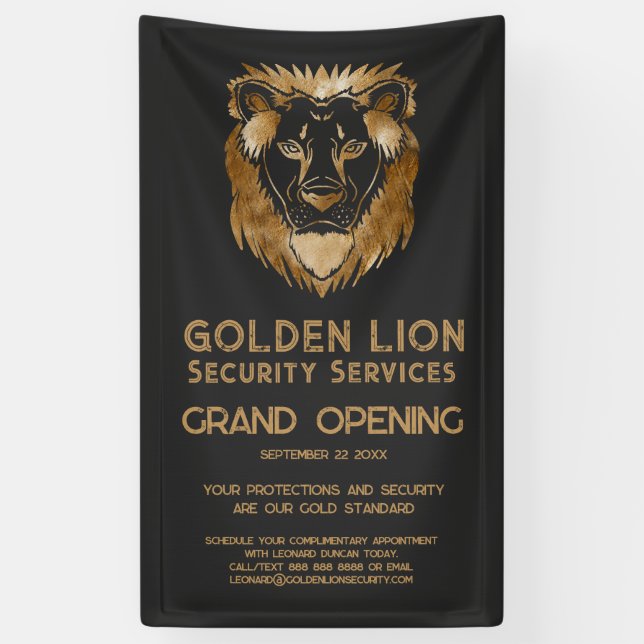 Luxe Black Gold Lion Business Logo Grand Opening Banner (Vertical)