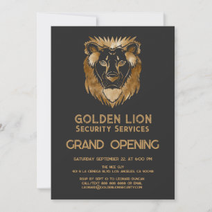 Luxe Black Gold Lion Business Logo Grand Opening Invitation