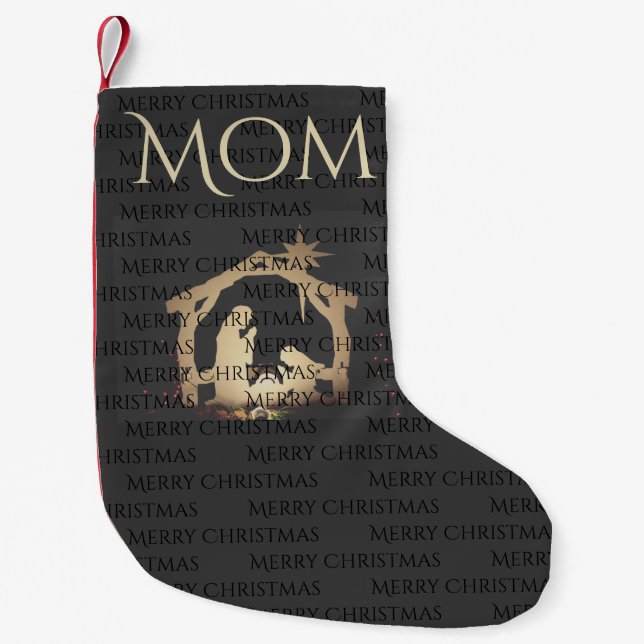 Luxe Black Gold Nativity Personalised Christmas  Small Christmas Stocking (Front)