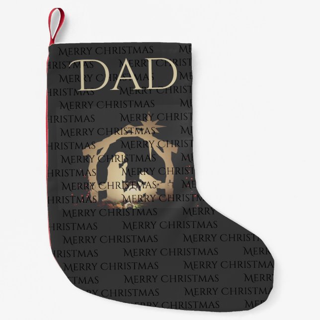 Luxe Black Gold Nativity Personalised Christmas  Small Christmas Stocking (Front)